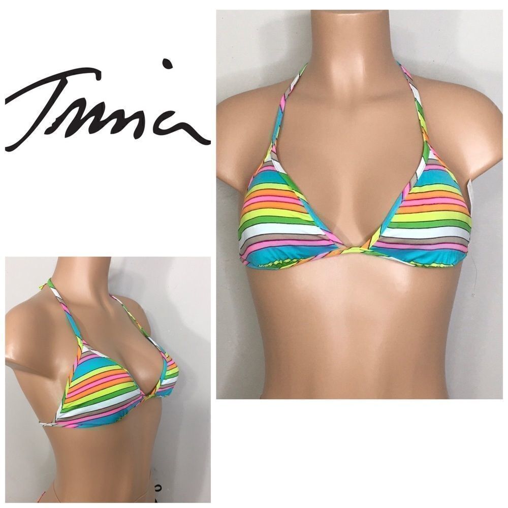 Trina Turk multi stripe triangle bikini top. size 6   NWT
